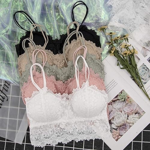 Duufin 5 Pcs Lace Bralettes for Women Bralette Padded Lace Bandeau Bra thumbnail 4