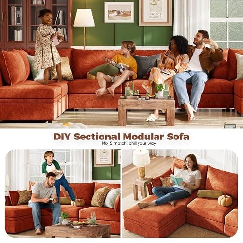 ABCASA 167.5" Oversized Modular Sectional Sofa, U Shaped Convertible Couch with Movable Ottoman, Large 8 Seat Corner Couches for Living Room Deep Seat Terracotta Chenille thumbnail 9