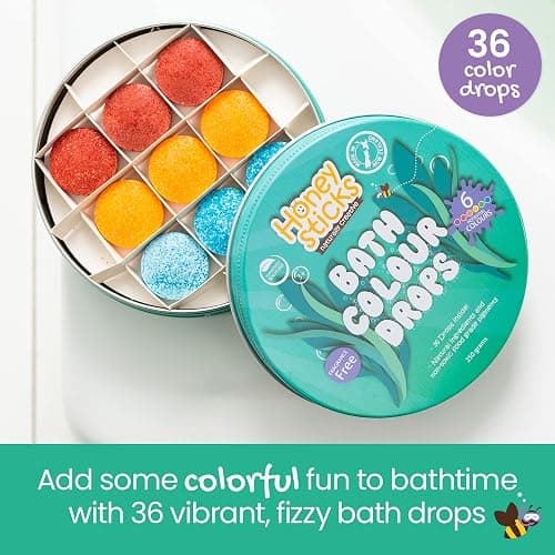 Honeysticks Bath Color Tablets for Kids - Non Toxic Bathtub Drops Made with Natural Ingredients and Food Grade Colors - Fragrance Free - Fizzy, Brightly Colored Bathtime Fun, Great Gift - 36 Drops thumbnail 3