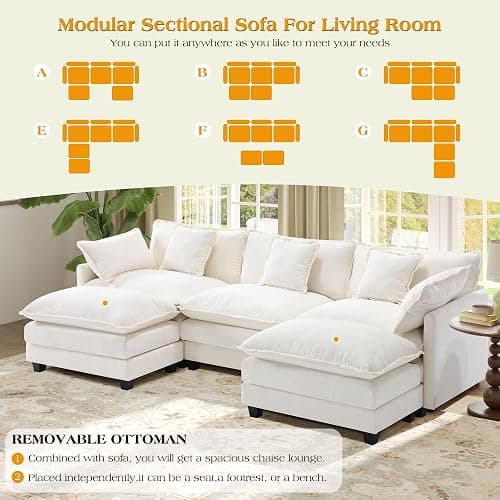113.4" Modular Sectional Sofa,U Shaped Couch for Living Room,Modern Deep Seat Sofa 3 Seater Chenille Fabric Comfy Cloud Couches with Throw Pillows & Movable Ottoman thumbnail 5