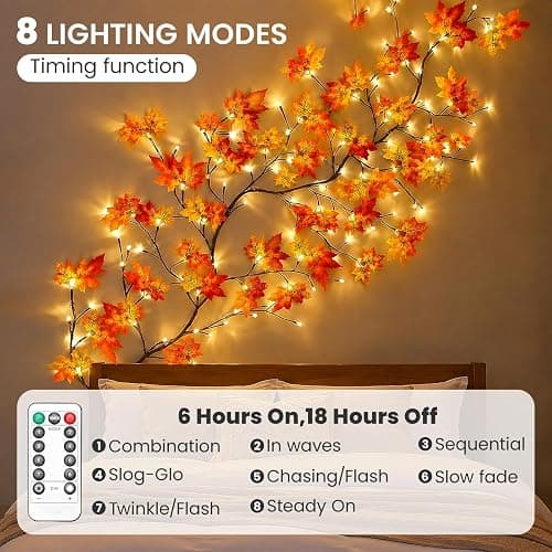 Fall Garland with Lights,48 LEDs Autumn Maple Leaf Lights with USB Powered | Fall Decor String Lights for Bedroom Wall Decor, Thanksgiving & Halloween & Christmas Decorations for Home Indoor, 3.9FT thumbnail 3