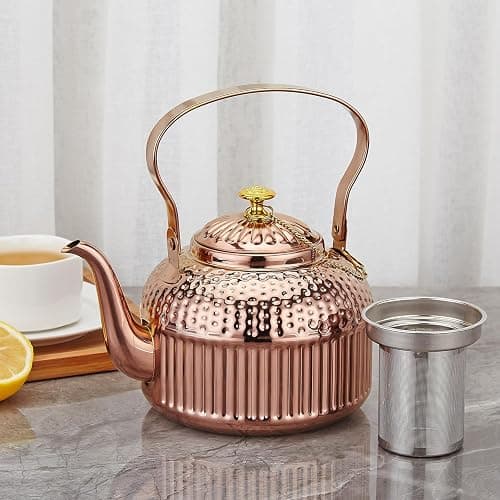 SANQIAHOME Antique 1.8L (60 Oz) Stainless Steel Teapot with Infuser Copper thumbnail 2