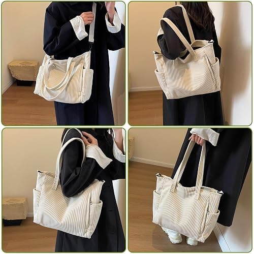Makukke Cord Tote Bag Tasche Damen Umhängetasche Groß Shopper Tasche Handtasche Schultertaschen für Arbeit Büro Reisen Einkaufen Schule thumbnail 3