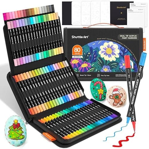 Shuttle Art 80 Colors Dual Tip Acrylic Paint Markers, Brush Tip and Fine Tip Acrylic Paint Pens for Rock Painting, Ceramic, Wood, Canvas, Plastic, Glass, Stone, Calligraphy, Card Making, DIY Crafts - Image 1