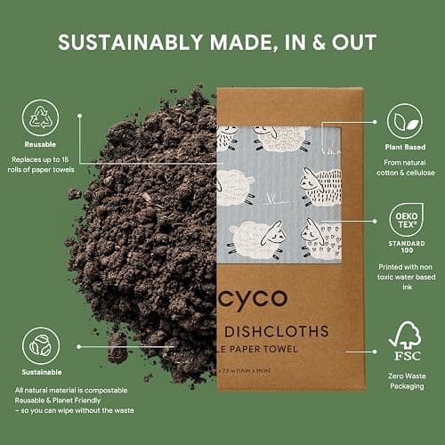 RECYCO Swedish Dishcloths for Kitchen | 6 Pack Farmhouse Friends Washable Dish Rags | Cellulose Reusable Cleaning Paper Towels | Absorbent Counter Dish Cloth Sponge Kitchen Wipes, 8" L x 7" W thumbnail 4