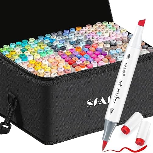 SFAIH Alcohol Markers Brush & Chisel - 216 Colors Double Tipped Art Markers for Adult Coloring Illustration, Gifts for Artist Adult - Adjustable Shoulder Strap & Faux Leather Lining & Outer Zip Pocket - Image 1