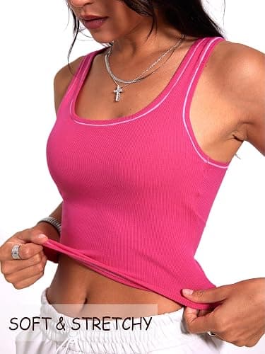 Danysu Women Rib Tank Top Workout Top Square Neck Crop Tank Fitted Basic Cami Tops thumbnail 6