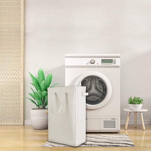 Odonata Slim Laundry Hamper Handles Collapsible Laundry Basket Thin Dirty Clothes Basket Narrow Laundry Bag Foldable Dirty Hamper 45L (Beige) - Beige thumbnail 7