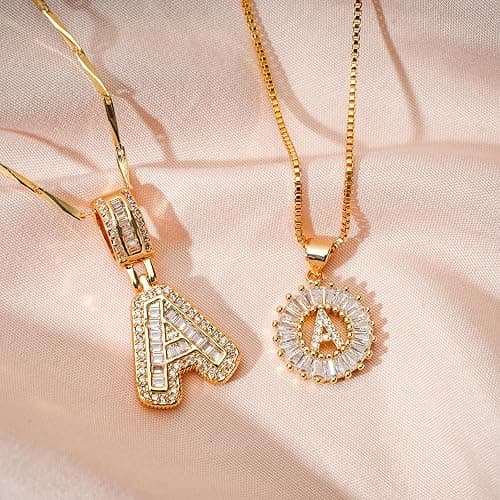 MEIITRUE Initial Necklace for Women 14k Gold Plated Bling Dainty Necklaces Trendy Chunky Custom Name Necklace Personalized Round Circle Pendant Zirconia Letters Name Crystal Jewelry Gifts for Women thumbnail 2