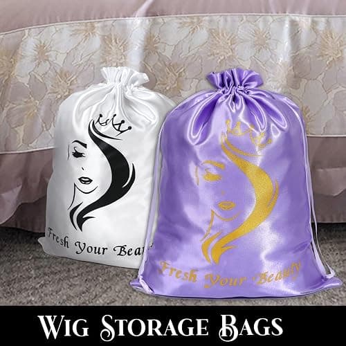 Satin Bags with Drawstring - Soft Pouches for Multiple Pieces, Bundles & Hair Extension Supplies - Home and Salon Use (6PCS Purple) thumbnail 8