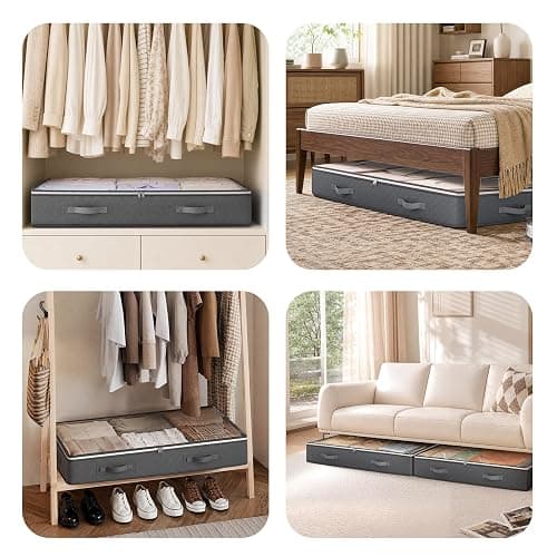 Budding Joy 90L Under Bed Storage Containers, Closet Organizers and Storage Bins, Foldable Underbed Storage Bags for Linen Sheets, Blanket, Clothing, Comforter, Sweaters, Pillows, Wrapping Paper, Grey thumbnail 8