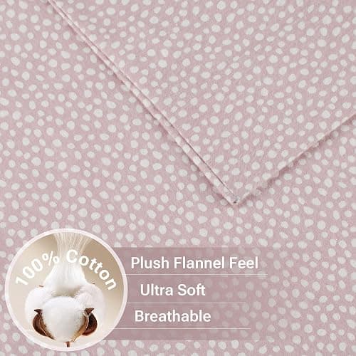 True North by Sleep Philosophy Cozy Flannel Warm 100% Cotton Sheet - Novelty Print Animals Stars Cute Ultra Soft Cold Weather Bedding Set, Twin, Blush Dots 3 Piece thumbnail 4