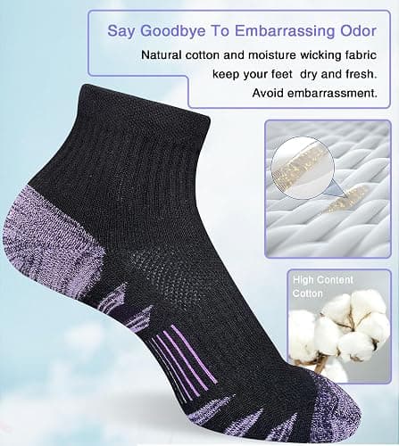 Heyoboy Womens Ankle Anti-blister Thick Cushioned Cotton Wicking Hiking Athletic Running Socks 5 Pairs thumbnail 5
