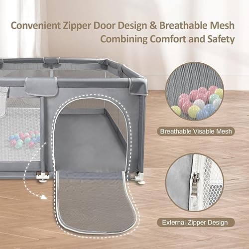 CHOLY Baby Playpen for Babies and Toddlers, Durable Play Pen with Visible Breathable Mesh, Foam Protection, Easy to Assemble Infant Fence -128 ×128cm (Light Grey, 128 x 128cm) thumbnail 6