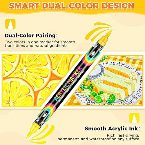 48 Colors Acrylic Paint Markers, Direct Ink Flow Dual-Tip Acrylic Markers Set, Soft Brush Tip Paint Pens with Opaque Coverage for Rock Painting, Canvas, Glass, Wood, Ceramic & DIY Craft, Set of 24 thumbnail 4