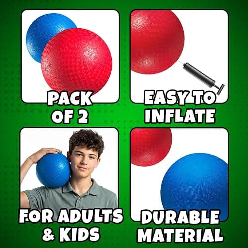 8.5-Inch Red & Blue Kickballs (2-Pack) with Hand Pump, Playground Balls | Rubber Playground Balls for Kickball, Dodgeball, Four Square, PE Class, School, Recess, Backyard Games, Indoor & Outdoor Play thumbnail 3