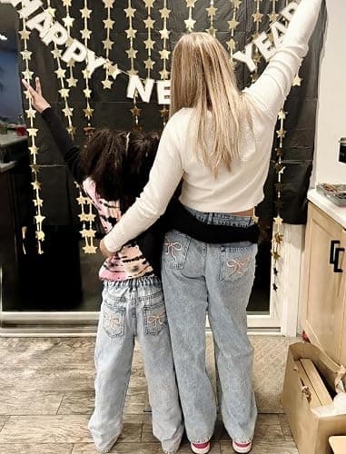Fulihug Girls Wide Leg Jeans Baggy Bow Embroidery High Elastic Waist Denim Pants Cute Y2K Trendy Tween Streetwear 8-16Y thumbnail 6