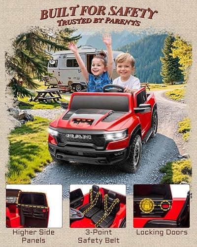First Ride On 24V Ride On Toys for Big Kids, RAM 1500 2 Seater Ride on Car w/Remote, Battery Powered Truck w/ 4 Wheels Suspension, Toddler Car w/Bluetooth, LED Lights, Trunk thumbnail 9