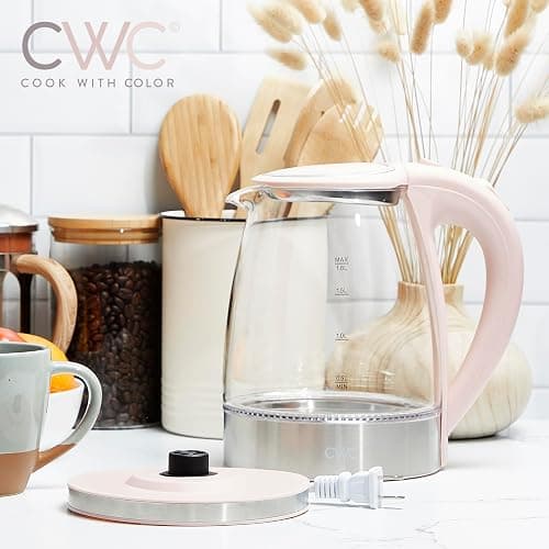 COOK WITH COLOR Electric Tea Kettle, 1.8L Cordless Hot Water Boiler, 1200W Rapid Boil, Auto Shutoff & Boil Dry Protection, BPA-Free, Sleek Countertop Design, Blush thumbnail 5
