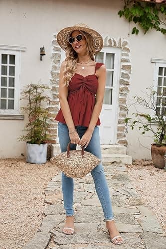 Poetsky Summer Beach Tanks for Women Sexy Going Out Tops Cute Peplum Babydoll Shirts thumbnail 4