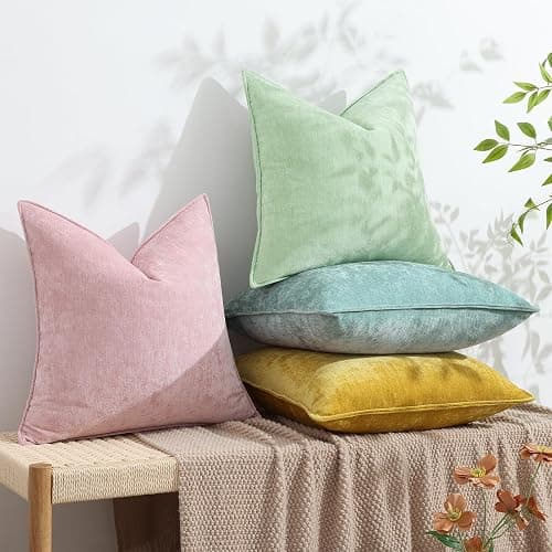 decorUhome Christmas Couch Throw Pillow Covers 18x18 Set of 2, Decorative Soft Euro Velvet Neutral Chenille Pillow Covers with Elegant Design for Sofa Bed Living Room Home Decor, Blush Pink thumbnail 5