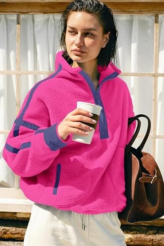 Panadila Womens Half Zip Fleece Pullover Sherpa Jacket | Quarter Zip Tops, Fuzzy Sweater, Soft Cozy Sweatshirt with Pockets, Winter, Warm Coat, Travel Outfits thumbnail 4