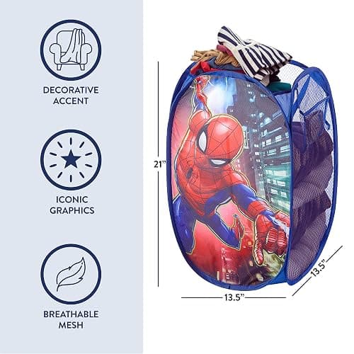Marvel Spider-Man Pop-Up Hamper for Kids,Red Collapsible Laundry Basket with Durable Carry Handles,21" H x 13.5" W x 13.5" L,Lightweight & Portable thumbnail 3