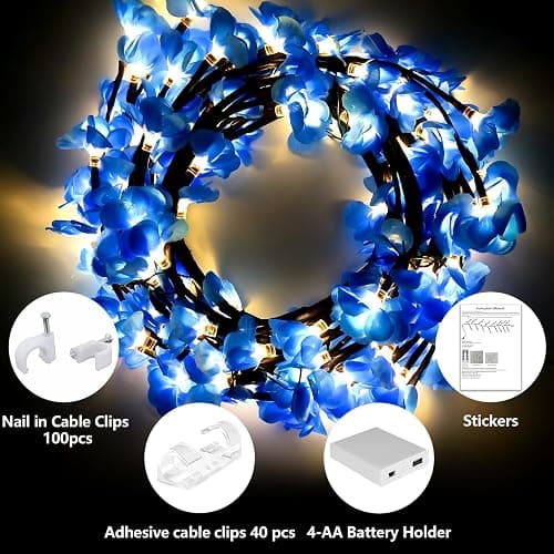 FNHMSL Cherry Enchanted Willow Vine Lights, 7.55FT 144LED Blue Cherry Blossom Tree Branch Lights for Wall, Remote Timer,8 Light Model,Bedroom Wall Doors Wedding, Christmas, USB Battery Box thumbnail 5