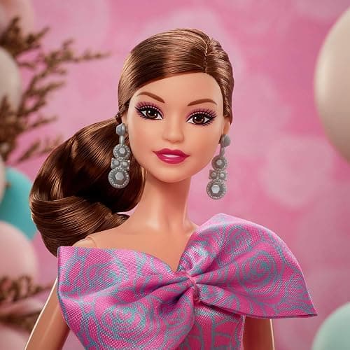 Barbie Signature Birthday Wishes Doll, Collectible Fashion Doll in Satiny, Pink Dress with Wavy Brown Hair and Giftable Packaging thumbnail 2
