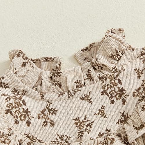 Baby Girl Bubble Romper Flower Print Long Sleeve Corduroy Bodysuit Smocked Jumpsuit Infant One Piece Fall Outfit thumbnail 5