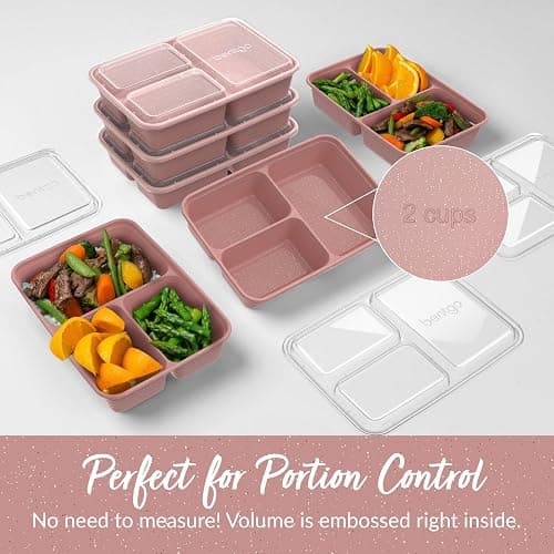 Bentgo Prep - 20-Piece 3-Compartment Reusable Meal Prep Containers with Lids, PFAS & BPA Free Materials, Durable, Microwave, Freezer, & Dishwasher Safe To Go Food Storage (Rosette Glitter) thumbnail 7