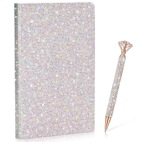 Resholder Silver A5 Rhinestone Notebook & Pen Set Bling Diary for Girls | Hard Cover Glitter Journal for Women, Sparkly Desk Accessories Gift for Women, Cute Classroom Supplies for Back to School - Image 1