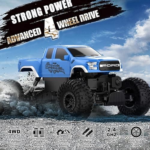 DOUBLE E Ford Raptor F150 RC Car 4WD Monster Trucks for Boys,11 Inches Off Road Crawler Vehicle RC Truck Toy Gift for Boys Girls 6 7 8-12 Years-Blue thumbnail 8