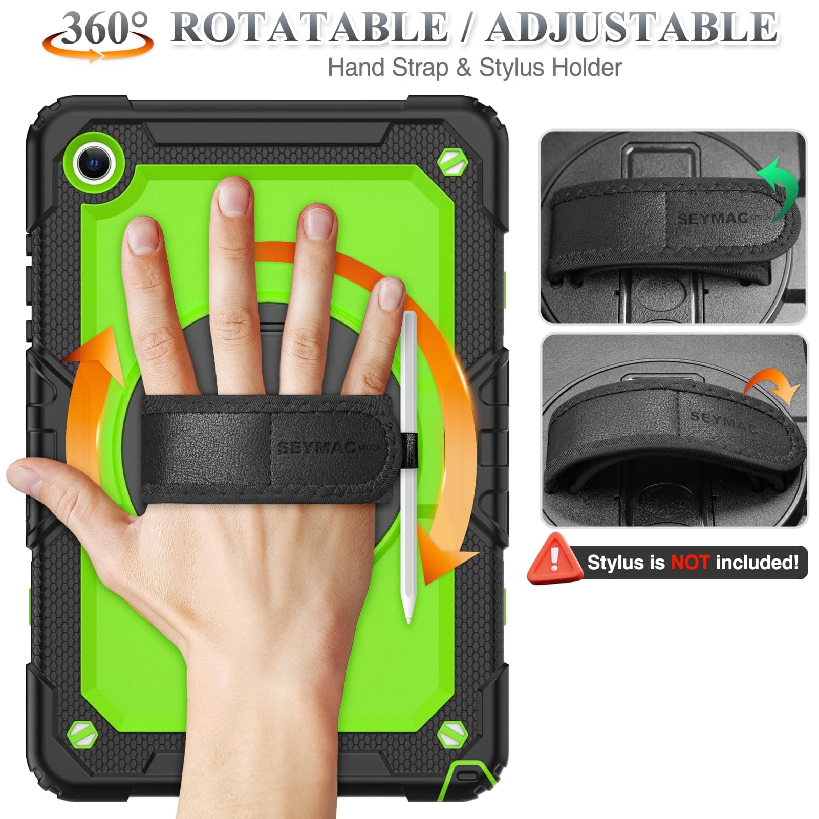 SEYMAC stock Case for Samsung Galaxy Tab A11+ Plus 11'', Full-Body Drop Protection Case with Screen Protector Pencil Holder [360° Rotating Hand Strap] &Stand, Green+Black thumbnail 3