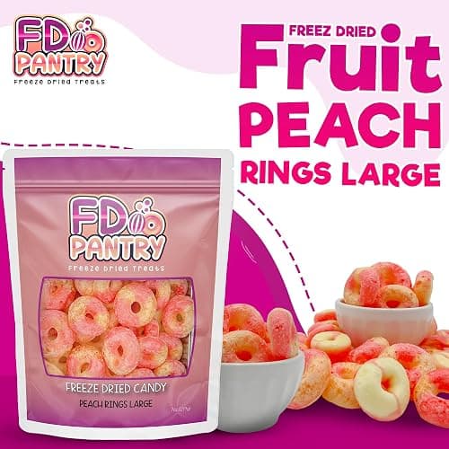 Freeze Dried Peach Rings Candy - Crunchy & Sweet, Large 7 oz Resealable Bag for Freshness, Gift & Snack - Large bag Freeze-Dried Gummy Candies thumbnail 2