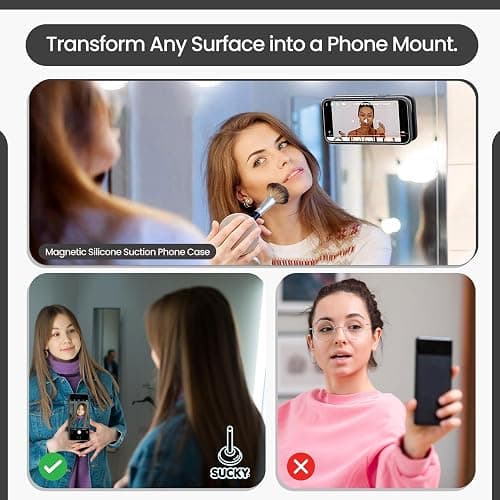 Sucky Magnetic Silicone Suction Phone Grip Mount – Strong Magnetic & Sticky Phone Grip for Mirrors, Windows, & Gym – Hands-Free Holder for Selfies & Tiktok – for iPhone & Android (Black) thumbnail 4