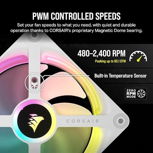 Corsair iCUE LINK QX120 RGB 120mm Magnetic Dome RGB Fans - Triple Fan Starter Kit with iCUE LINK System Hub - White thumbnail 6