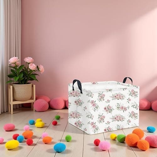 LATOGHIVE Rectangular Storage Basket Waterproof Storage Bin for Bedroom Collapsible Bin Books Box Basket Room Decor(Rose) thumbnail 7