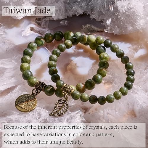 Bivei Natural Semi Precious Gemstone beads bracelet for women - Life Tree and Leaf Charm Energy Reiki Crystal Stretch Bracelets thumbnail 5