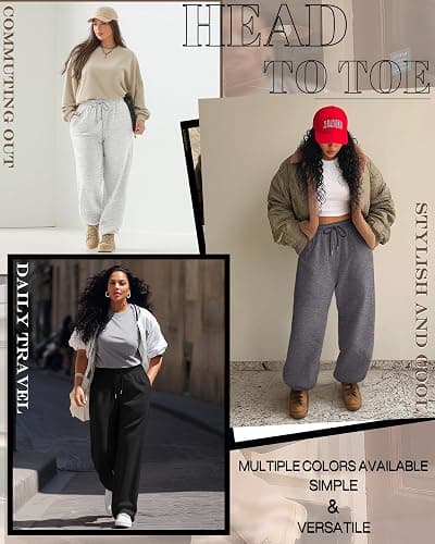 Neer 3 Pack Women's Plus Size Sweatpants Wide Leg Cargo Lounge Pants High Waist Ladies' Slacks Drawstring Jogger with Pockets thumbnail 6