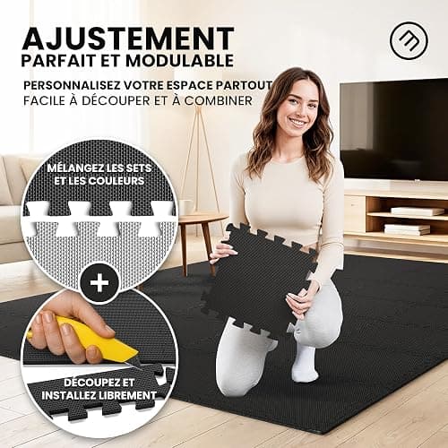 Tapis de Fitness Protection de Sol Salle de Sport - Dalles en Mousse sans BPA + Bordures | Matelas Puzzle Tatami EVA Caoutchouc pour Matériel Gym Banc de Musculation Course Garage Piscine Isolation thumbnail 4
