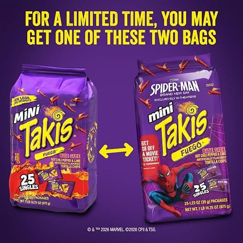 Takis Mini Rolled Tortilla Chips Multipack - Fuego, 25 Count / 1.23 oz | Bite size hot chili pepper & lime flavored rolled tortilla chips, 25 portable bags for lunches or sharing; extremely spicy thumbnail 3