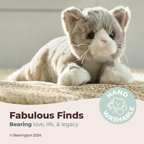 Bearington Socks Stuffed Cat Plush - 15" Realistic Grey Tabby Cat Plush Toy with Soft Fur and Lifelike Details - Stuffed Kitty - Adorable Cuddly Kitten Plushie Gift for Kids and Toddlers thumbnail 3