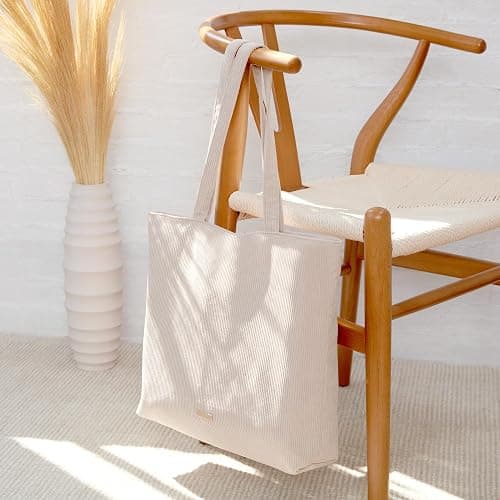 VANDEL Corduroy Tote Bag for Women and Men with Zipper and Inner Pockets. Cute School Tote Bag with Zipper, Aesthetic thumbnail 7