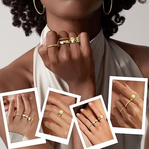 Fansilver Stackable Chunky Gold Rings for Women Non Tarnish Dainty 14K Gold Plated Stacking Thumb Rings Set Trendy Gold Wedding Band Ring Size 5-11 thumbnail 3