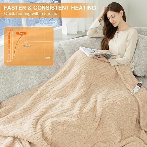LUZARTA Heated Blanket Full Size 72"X84" Beige - Soft Double Sided Sherpa Electric Blanket Full Size with LED Display, 6 Heating Levels & 10 hrs Timer, Machine Washable & Fast Heating, Gift for Women thumbnail 5