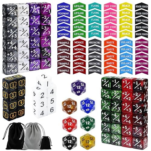 SIXPOINTS 130 Pieces MTG Counter Dice Plus 1 Life Counters Tokens 6 Sided D20 Dice & MTG Counters/Keyword Counters Set Compatible with Magic The Gathering, TCG, Card Games Accessories - Image 1