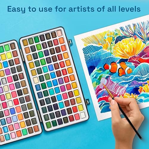 ARTISTRO 168 Watercolor Paint Set, Vivid Colors in Portable Box, Palette set. Perfect Travel Watercolor Set for Artists, Amateur Hobbyists and Painting thumbnail 4