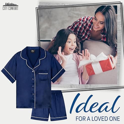 CityComfort Girls Pyjamas for Kids & Teenagers Summer Nightwear Sets Button Down Satin Short PJs Breathable Soft Loungewear Short Sleeved Jammies for Girls thumbnail 4