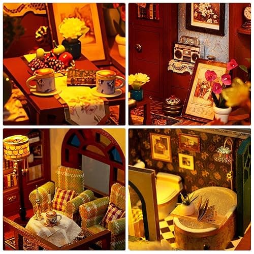 Foyucool DIY Miniature House Kit, Dollhouse Kit with Furnitures, 1:24 Mini House Making Kit for for Adult to Building, Father's Day/Home Decorations/Gifts for Family and Friends, Loft - Loft thumbnail 5